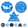 Fresh Fish Certified Seals Icon Set