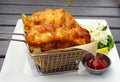 Fresh fish and chips with sides Royalty Free Stock Photo