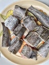 Fresh fish cut into small pieces for cooking Royalty Free Stock Photo