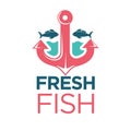 Fresh fish emblem with red anchor isolated illustration Royalty Free Stock Photo