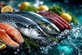 Fresh Fish on Ice with Lemon and Herbs Royalty Free Stock Photo