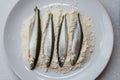 Fresh fish in a plate with flour Royalty Free Stock Photo