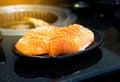 Fresh fish,Raw salmon fillet on dish,Japanese food Royalty Free Stock Photo