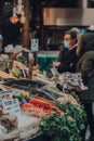 Fresh fish on sale at a fishmonger stall in Borough Market, London, UK Royalty Free Stock Photo