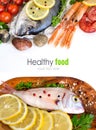 Fresh fish, seafood and vegetables Royalty Free Stock Photo