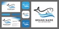 Fresh fish with water wave logo. fish logo with business card template Royalty Free Stock Photo