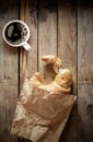 Fresh flaky croissant with espresso coffee Royalty Free Stock Photo