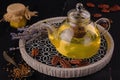 Fresh flavored green tea in a glass teapot Royalty Free Stock Photo