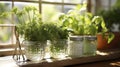 Fresh Flavors on the Ledge. A Kitchen\'s Herb-filled Windowsill. Generative AI