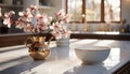 Fresh flower bouquet brings elegance and romance to modern kitchen generated by AI