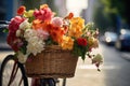 fresh flowers in a basket on a bicycle