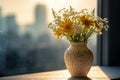 Fresh Flowers on City Windowsill Royalty Free Stock Photo