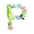 Fresh Flowers and Plants Arranged in Alphabet Letter Shape Vector Illustration Royalty Free Stock Photo