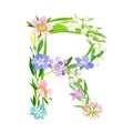 Fresh Flowers and Plants Arranged in Alphabet Letter Shape Vector Illustration Royalty Free Stock Photo