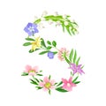 Fresh Flowers and Plants Arranged in Alphabet Letter Shape Vector Illustration Royalty Free Stock Photo