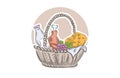 Fresh food in basket. Natural food for farmers market. Hand drawn vector illustration.