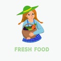Fresh Food Greeting Card on White Background.