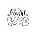 Fresh food hand written lettering logo, label, badge, emblem for organic food, products packaging, farmer market. Vintage retro