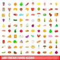 100 fresh food icons set, cartoon style Royalty Free Stock Photo