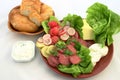 Fresh food plate with rollbread Royalty Free Stock Photo