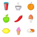 Fresh foodstuff icons set, cartoon style