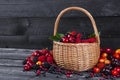 Fresh forest berries in basket on wooden table. Copy space Royalty Free Stock Photo