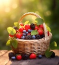 Fresh forest berries in sunny forest background Royalty Free Stock Photo