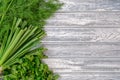 Fresh fragrant herbs on old rustic background