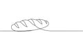 Fresh french baguette, long loaf bread one line continuous drawing. Bakery pastry products continuous one line