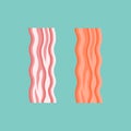 Fresh and fried bacon strips isolated on background