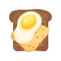 Fresh fried egg and slice of cheese on toasted rye bread. Sandwich for breakfast or lunch. Food theme. Flat vector icon