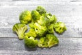 Fresh frozen broccoli on a wooden background, healthy diet, close-up Royalty Free Stock Photo