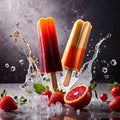 Fresh frozen popsicle ice lollies, frozen cold sweet treats on stick