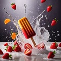 Fresh frozen popsicle ice lollies, frozen cold sweet treats on stick