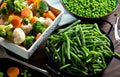 Fresh frozen vegetables on wooden background close up Royalty Free Stock Photo