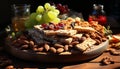 Fresh fruit and almond snack on a wooden table generated by AI Royalty Free Stock Photo