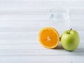 Fresh fruit Apple orange Cup of water on the table Diet Royalty Free Stock Photo