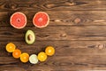 Fresh fruit arranged in smiling face