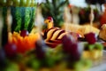 Fresh fruit arrangement with watermelon, apple and grapes Royalty Free Stock Photo