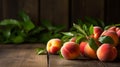 fresh fruit background with peaches on wood background Royalty Free Stock Photo
