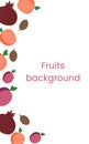 Fresh fruit background with space for text. Template for menu design, postcards, invitations. Fruits on a white background. Flat