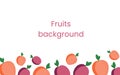 Fresh fruit background with space for text. Template for menu design, postcards, invitations. Fruits on a white background. Flat