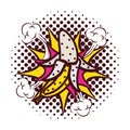 Fresh fruit banana with splash pop art style