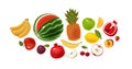 Fresh fruit, banner. Food, icon set. Cartoon vector illustration