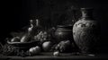 Fresh Fruit Black and White Still Life on Moody Background AI Generative Royalty Free Stock Photo