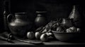 Fresh Fruit Black and White Still Life on Moody Background AI Generative Royalty Free Stock Photo