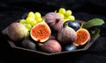 Fresh fruit in a bowl against rustic background