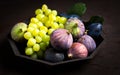 Fresh fruit in a bowl against rustic background