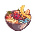 Fresh fruit bowl banana, strawberry and blueberry