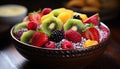 Fresh fruit bowl healthy, colorful, delicious, and refreshing summer snack generated by AI Royalty Free Stock Photo
